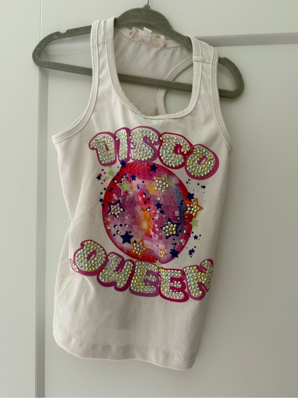 Baby Sara Kids White 'Disco Queen' rhinestoned Graphic Tank Top size 3T